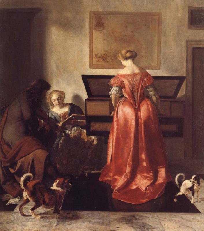 OCHTERVELT, Jacob A Woman Playing a Virgind,AnotherSinging and a man Playing a Violin France oil painting art